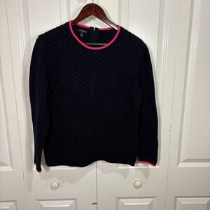 Talbots Sweater Womens XLP Navy Cotton Textured Knit Crewneck Preppy Classic